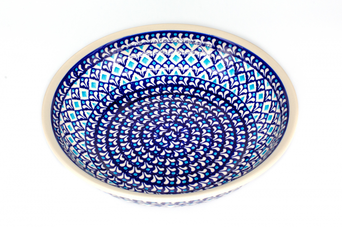 Bol pentru salata Blue Diamonds ceramica smaltuita, pictat manual, diametru 25,2 cm, volum 1,4 L [3]