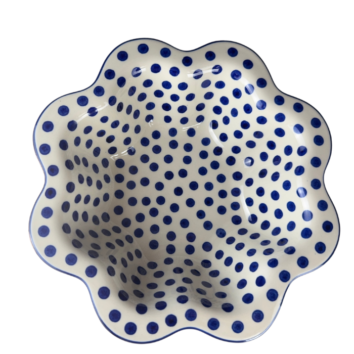 Bol pentru salata cu margini ondulate, Blue Dots, ceramica smaltuita, pictat manual, diametru 25 cm [3]