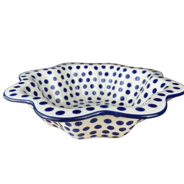 Bol pentru salata cu margini ondulate, Blue Dots, ceramica smaltuita, pictat manual, diametru 25 cm [4]