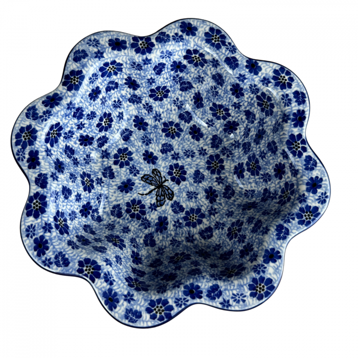 Bol pentru salata cu margini ondulate, Butterfly Dance, ceramica smaltuita, pictat manual, diametru 25 cm [3]