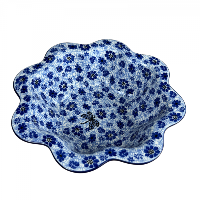 Bol pentru salata cu margini ondulate, Butterfly Dance, ceramica smaltuita, pictat manual, diametru 25 cm [12]