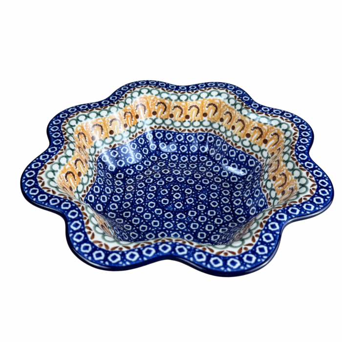 Bol pentru salata cu margini ondulate, Morning Sunrise, ceramica smaltuita, pictat manual, diametru 25 cm [5]