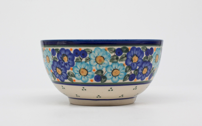 Bol rotund Blue Poppies, ceramica smaltuita, pictat manual, 14,0 cm, volum 450 ml [3]