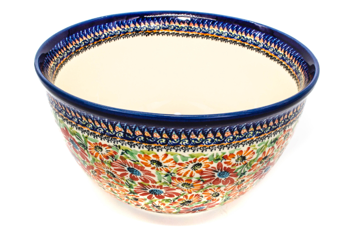 Bol salata, ceramica smaltuita, Flower Jungle, pictat manual, 26,3 cm, volum 4,5 L [2]