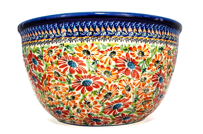 Bol salata, ceramica smaltuita, Flower Jungle, pictat manual, 26,3 cm, volum 4,5 L [4]