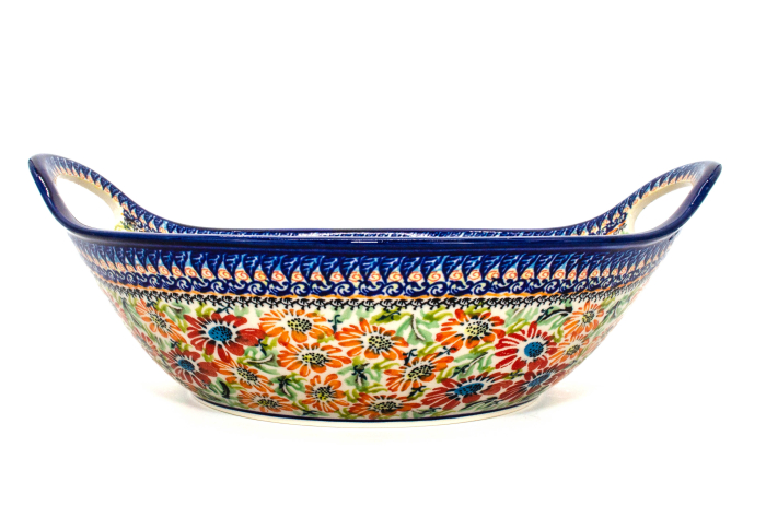 Bol salata cu manere Flower Jungle, ceramica smaltuita, pictata manual, 33,4 cm, volum 3,0 L [3]