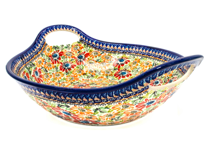 Bol salata cu manere Flower Jungle, ceramica smaltuita, pictata manual, 33,4 cm, volum 3,0 L [2]