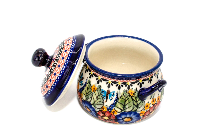 Bol supa cu maner si capac, Poppy Fountain, ceramica smaltuita, pictat manual, diametru 13,0 cm, volum 350 ml [4]