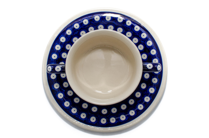 Bol supa cu maner si farfurie, Blue Eyes, ceramica smaltuita, pictat manual, diametru 15,4 cm, volum 260 ml [4]