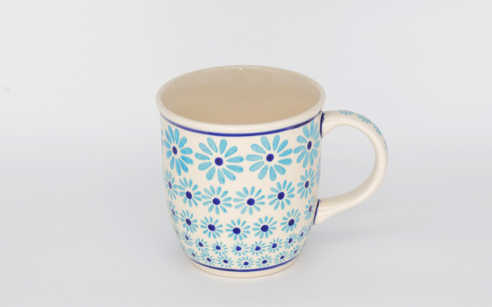 Cana ceramica smaltuita pentru ceai / cafea / vin fiert Blue Daisy, pictata manual, 350 ml [2]