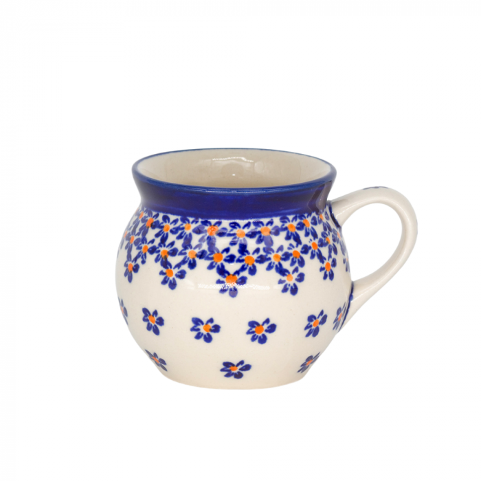 Cana ceramica smaltuita pentru ceai / cafea / vin fiert Blue Field, in forma de "balon", 220 ml [3]