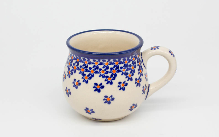 Cana ceramica smaltuita pentru ceai / cafea / vin fiert Blue Field, in forma de "balon", pictata manual, 220ml [2]