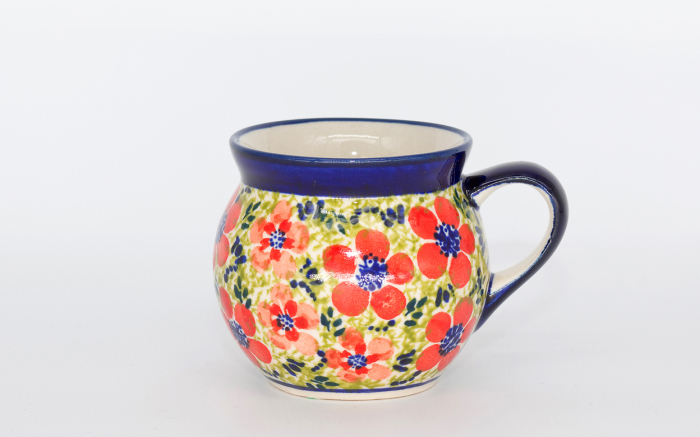 Cana ceramica smaltuita pentru ceai / cafea / vin fiert Fire Poppies, in forma de "balon", pictata manual, 220 ml [2]