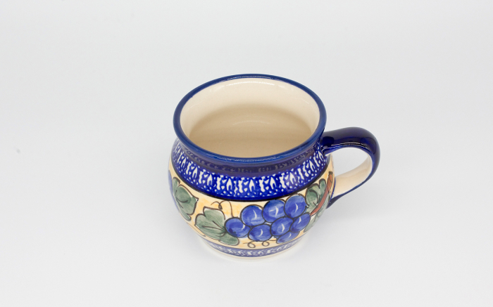 Cana ceramica smaltuita pentru ceai / cafea / vin fiert Grapes, in forma de "balon", pictata manual, 420 ml [3]