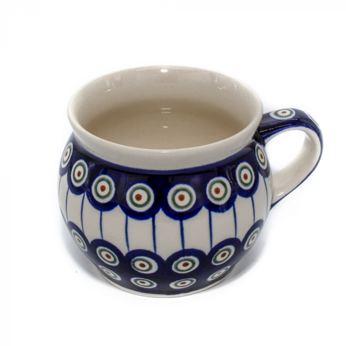 Cana ceramica smaltuita pentru ceai / cafea / vin fiert Peacock Eyes, in forma de "balon", pictata manual, 420 ml [2]