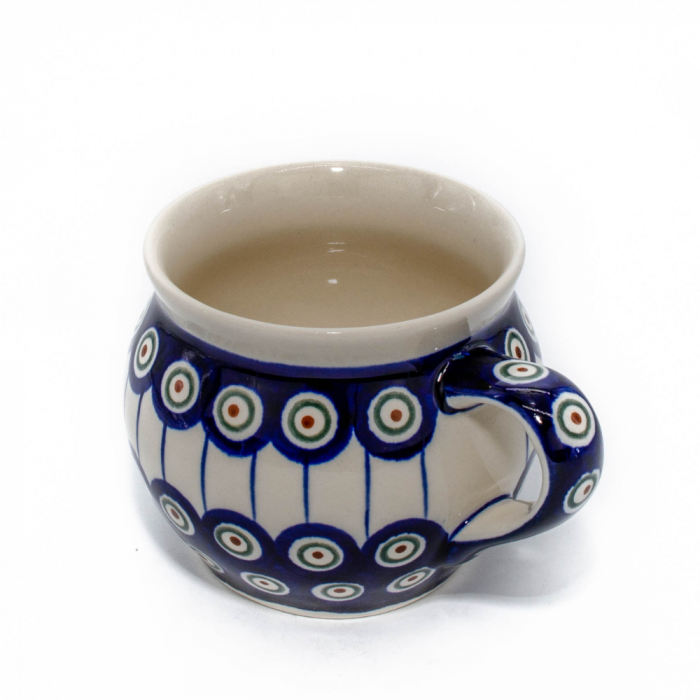 Cana ceramica smaltuita pentru ceai / cafea / vin fiert Peacock Eyes, in forma de "balon", pictata manual, 420 ml [3]