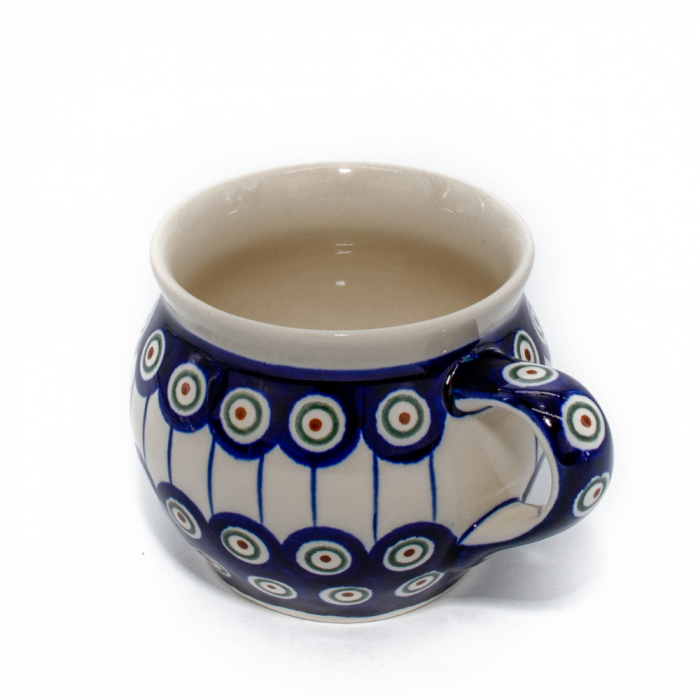 Cana ceramica smaltuita pentru ceai / cafea / vin fiert Peacock Eyes, in forma de "balon", pictata manual, 420 ml [4]