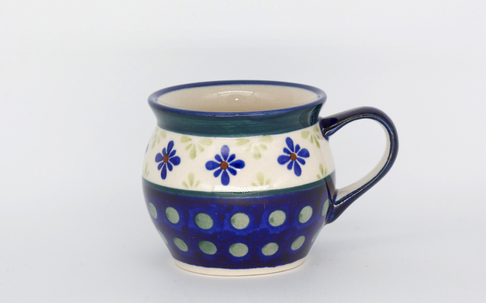 Cana ceramica smaltuita pentru ceai / cafea / vin fiert Peacock Flowers, in forma de "balon", pictata manual, 160 ml [3]