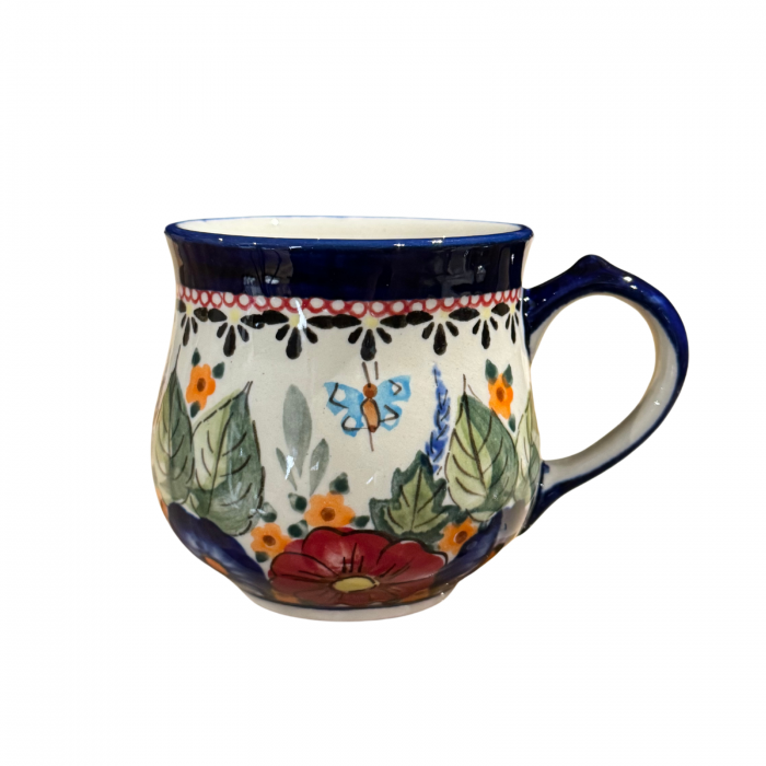 Cana ceramica smaltuita pentru ceai / cafea / vin fiert Poppy Fountain, in forma de "balon", pictata manual, 230ml [2]