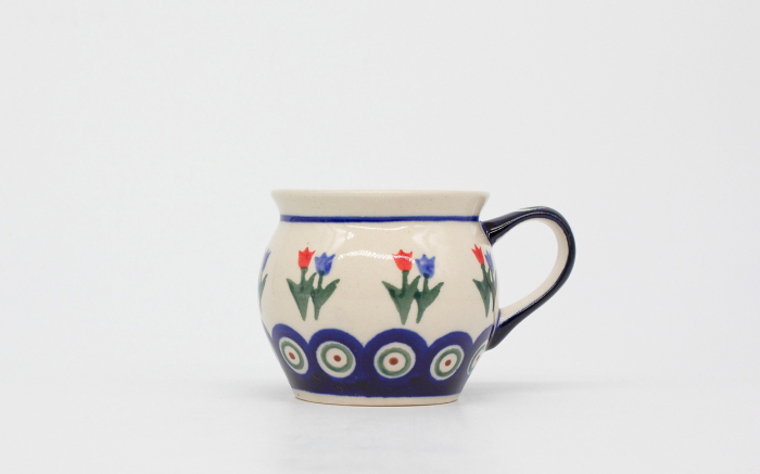 Cana ceramica smaltuita pentru ceai / cafea / vin fiert Tulips Pair, in forma de "balon", pictata manual, 160 ml [3]