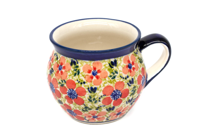Cana ceramica smaltuita pentru pentru ceai / cafea / vin fiert Fire Poppies, in forma de "balon", pictata manual, 320 ml [2]