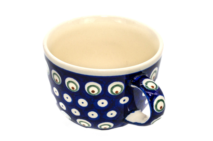 Cana pentru cafea Blue Peacock Eyes, ceramica smaltuita, pictata manual, 350 ml [3]