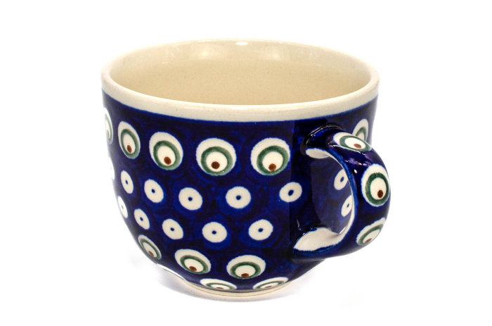 Cana pentru cafea Blue Peacock Eyes, ceramica smaltuita, pictata manual, 350 ml [2]