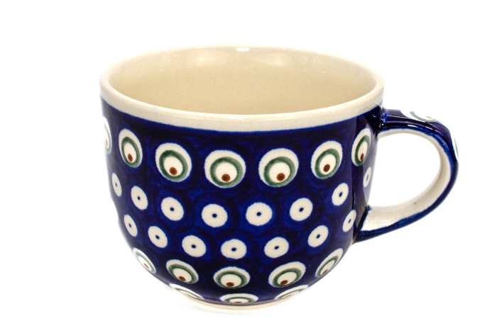 Cana pentru cafea Blue Peacock Eyes, ceramica smaltuita, pictata manual, 350 ml [5]