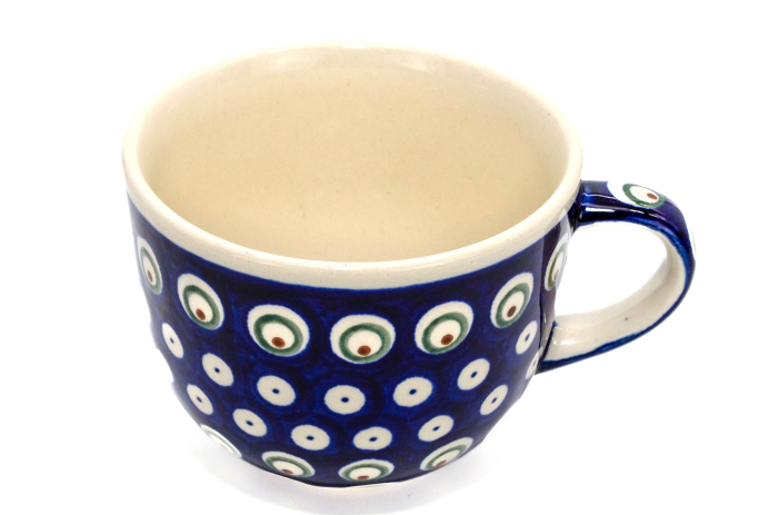 Cana pentru cafea Blue Peacock Eyes, ceramica smaltuita, pictata manual, 350 ml [4]