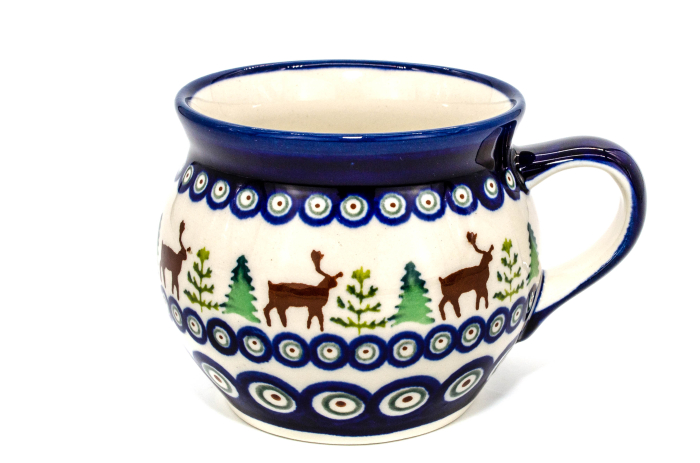 Cana pentru cafea/ceai/vin fiert Reindeer in forma de "balon", ceramica smaltuita, pictata manual, 420 ml [2]