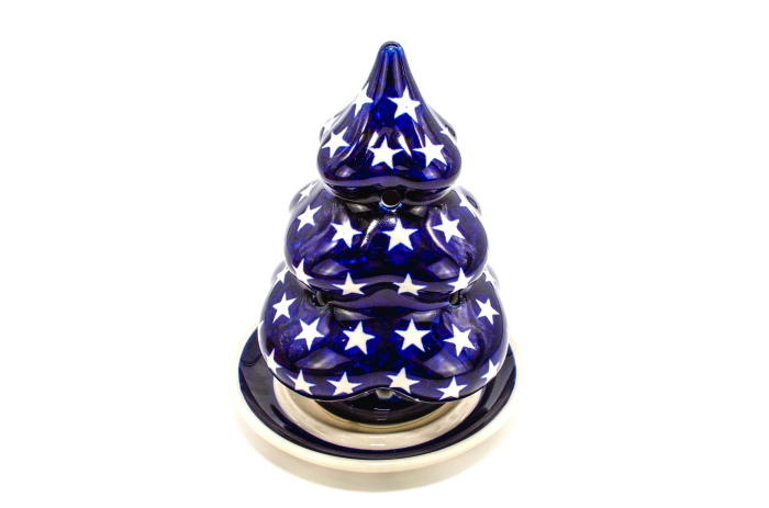 Candela ceramica bradut cu farfurie Stars, ceramica smaltuita, pictata manual, 16,2 x 12,0 cm [3]
