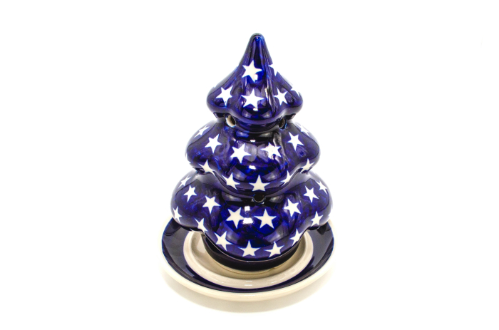 Candela ceramica bradut cu farfurie Stars, ceramica smaltuita, pictata manual, 16,2 x 12,0 cm [2]