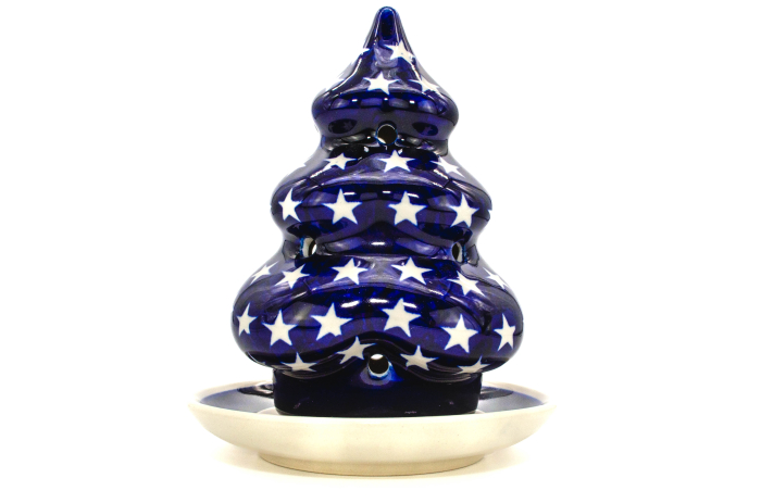 Candela ceramica bradut cu farfurie Stars, ceramica smaltuita, pictata manual, 16,2 x 12,0 cm [5]