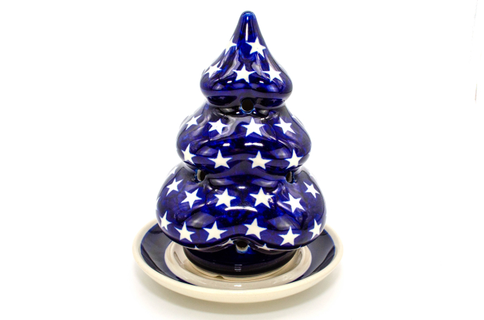 Candela ceramica bradut cu farfurie Stars, ceramica smaltuita, pictata manual, 16,2 x 12,0 cm [6]