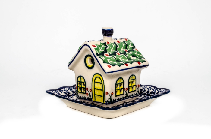 Candela ceramica casuta cu farfurie, Snowflake Leaves, ceramica smaltuita, pictata manual, 11,0 x 8,8 x 13,8 cm [3]