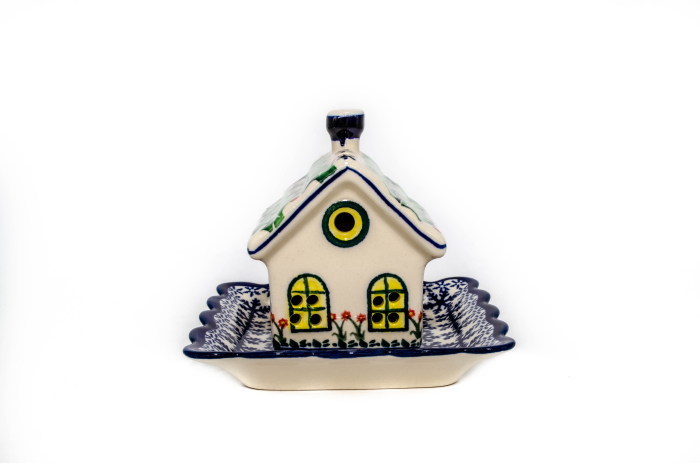 Candela ceramica casuta cu farfurie, Snowflake Leaves, ceramica smaltuita, pictata manual, 11,0 x 8,8 x 13,8 cm [2]