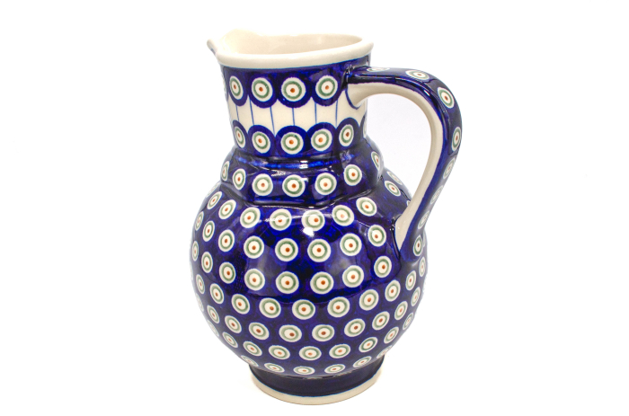 Carafa ceramica smaltuita pentru apa / limonada / vin Peacock Eyes, pictata manual, 1,75 L [3]