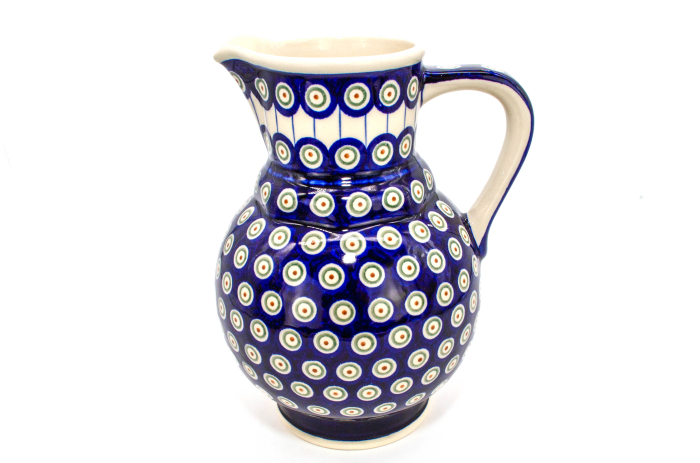 Carafa ceramica smaltuita pentru apa / limonada / vin Peacock Eyes, pictata manual, 1,75 L [4]
