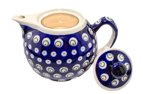 Ceainic Blue Peacock Eyes, ceramica smaltuita, pictat manual, 1 L [6]