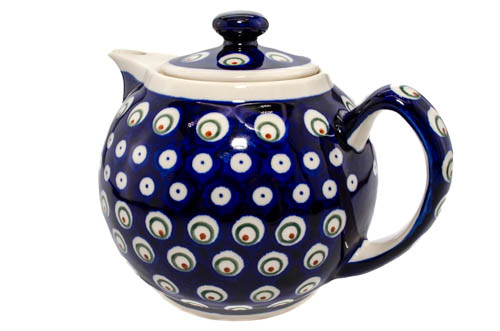 Ceainic Blue Peacock Eyes, ceramica smaltuita, pictat manual, 1 L [2]