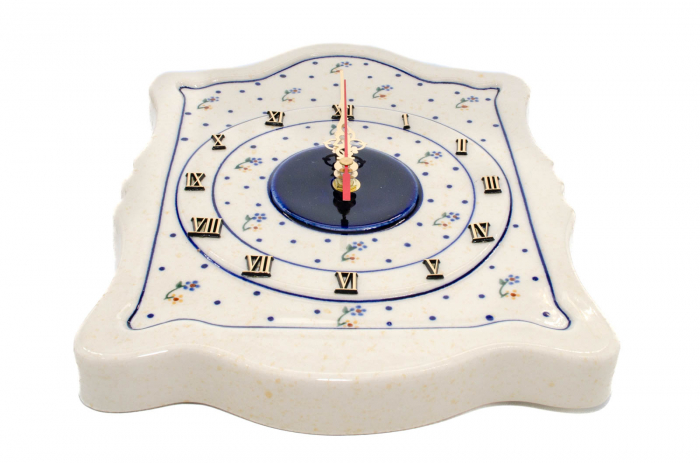 Ceas de perete Little Flowers, ceramica smaltuita, pictat manual, 22,3 x 29,7 cm [2]