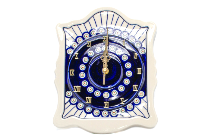 Ceas de perete Peacock Eyes, ceramica smaltuita, pictat manual, 22,3 x 29,7 cm [4]