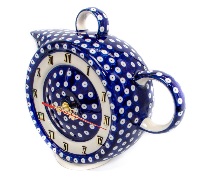 Ceas in forma de ceainic Blue Eyes, ceramica smaltuita, pictat manual, 10,6 x 31,5 cm [2]