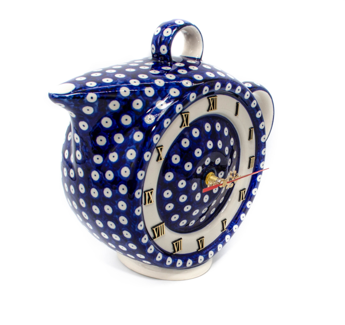 Ceas in forma de ceainic Blue Eyes, ceramica smaltuita, pictat manual, 10,6 x 31,5 cm [3]