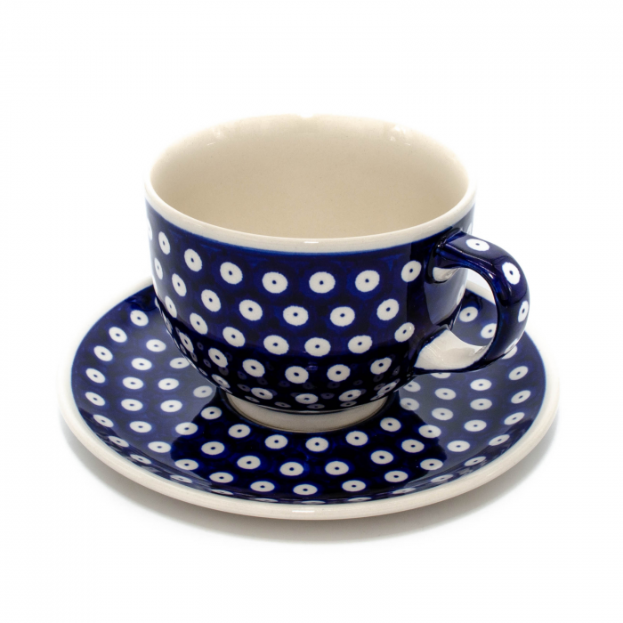 Ceasca bol XXL cu farfurie Blue Eyes, ceramica smaltuita, pictata manual, 500 ml [2]