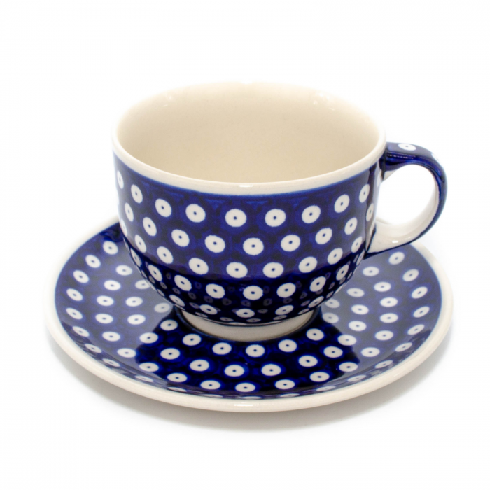 Ceasca bol XXL cu farfurie Blue Eyes, ceramica smaltuita, pictata manual, 500 ml [3]