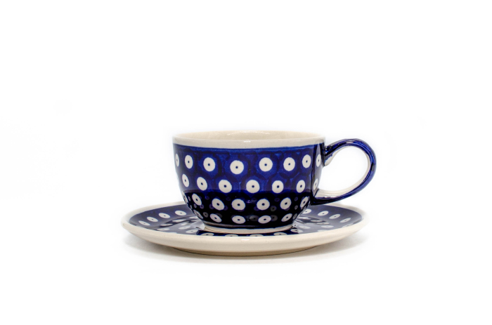 Ceasca cafea cu farfurie Blue Eyes, ceramica smaltuita, pictata manual, 210 ml [4]