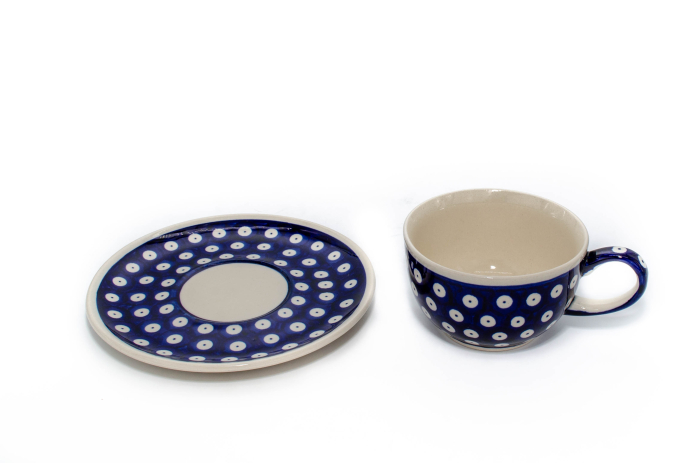 Ceasca cafea cu farfurie Blue Eyes, ceramica smaltuita, pictata manual, 210 ml [3]