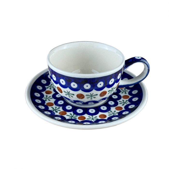 Ceasca cafea cu farfurie Blue Eyes Festive, ceramica smaltuita, pictata manual, 210 ml [4]