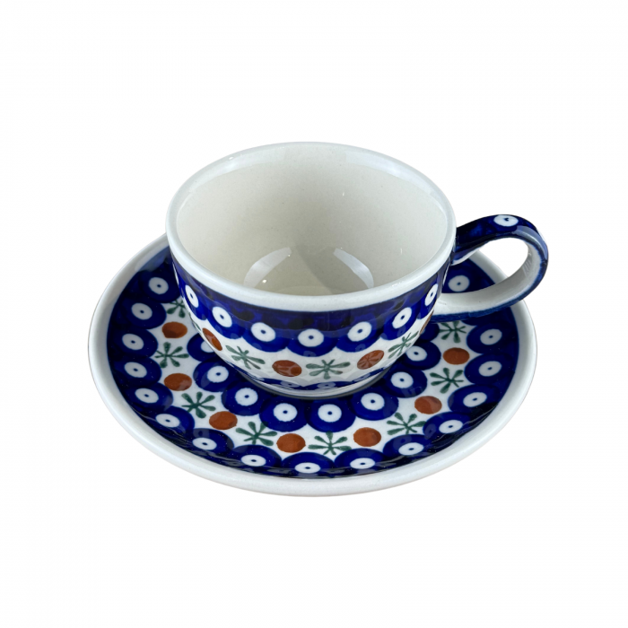 Ceasca cafea cu farfurie Blue Eyes Festive, ceramica smaltuita, pictata manual, 210 ml [9]
